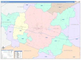 Shelby County, KY ColorCast style ZIP Code wall map