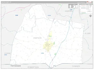 Simpson County, KY Classic style ZIP Code wall map