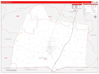 Simpson County, KY RedLine style ZIP Code wall map