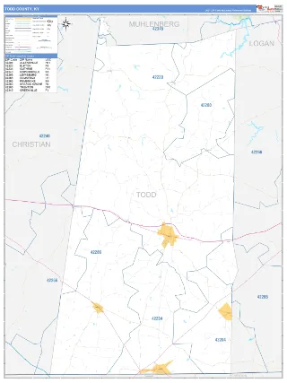 Todd County, KY Business Reference style ZIP Code wall map