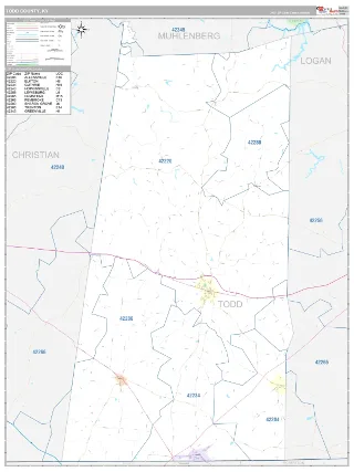 Todd County, KY Classic style ZIP Code wall map