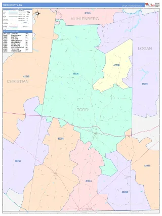 Todd County, KY ColorCast style ZIP Code wall map