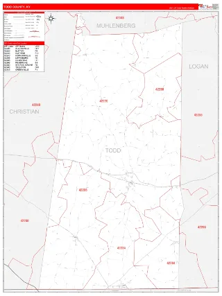 Todd County, KY RedLine style ZIP Code wall map