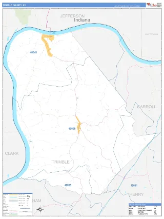 Trimble County, KY Business Reference style ZIP Code wall map
