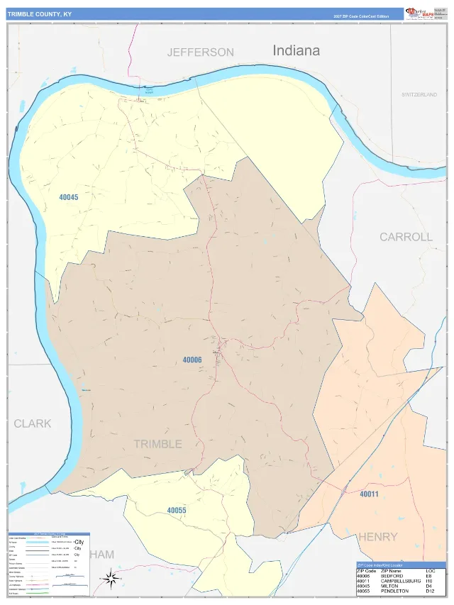 Trimble County, KY ZIP Code Wall Map, ColorCast style