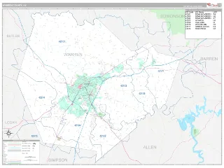 Warren County, KY Classic style ZIP Code wall map