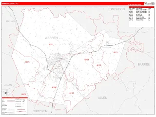 Warren County, KY RedLine style ZIP Code wall map