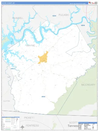 Wayne County, KY Business Reference style ZIP Code wall map