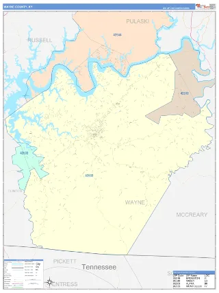Wayne County, KY ColorCast style ZIP Code wall map