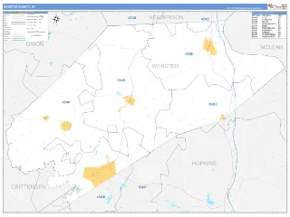 Webster County, KY Business Reference style ZIP Code wall map