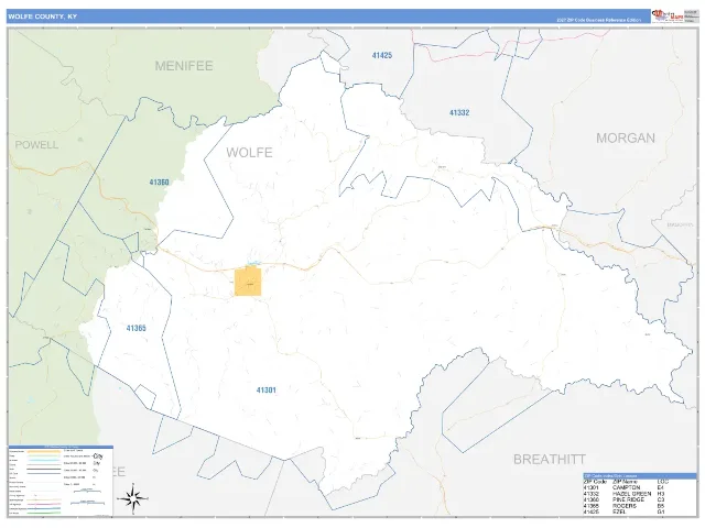 Wolfe County, KY ZIP Code Wall Map, Business Reference style