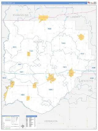 Acadia County, LA Business Reference style ZIP Code wall map