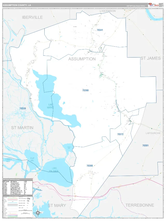 Assumption County, LA ZIP Code Wall Map, Classic style