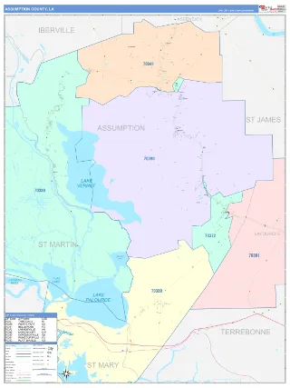 Assumption County, LA ColorCast style ZIP Code wall map