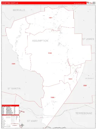 Assumption County, LA RedLine style ZIP Code wall map