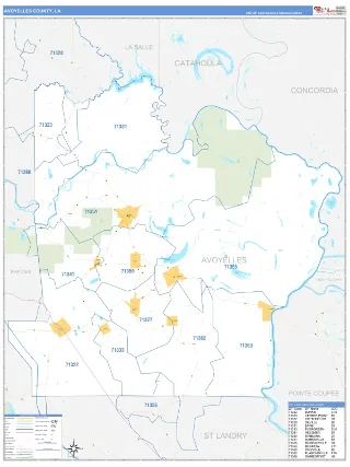 Avoyelles County, LA Business Reference style ZIP Code wall map