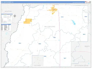 Beauregard County, LA Business Reference style ZIP Code wall map