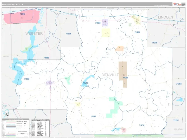 Bienville County, LA ZIP Code Wall Map, Classic style