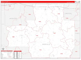 Bienville County, LA RedLine style ZIP Code wall map