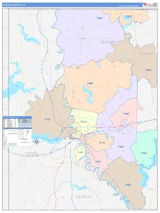 Bossier County, LA ColorCast style ZIP Code wall map