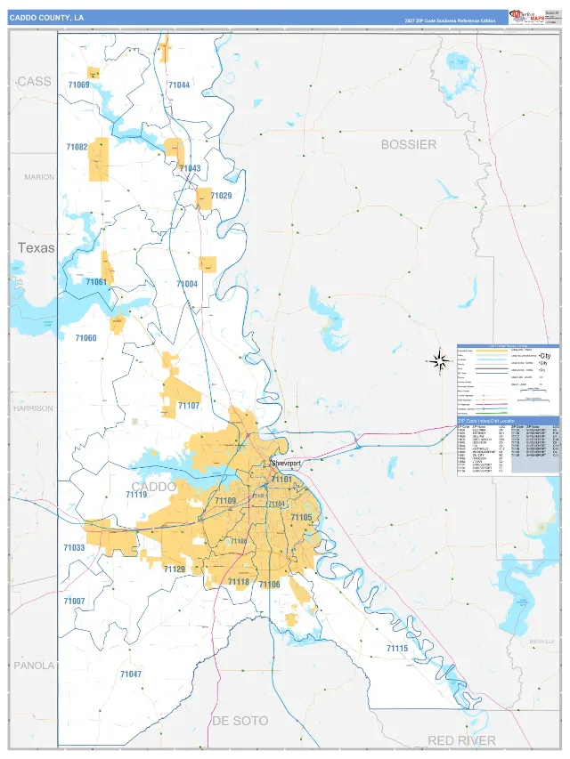Caddo County, LA ZIP Code Wall Map, Business Reference style