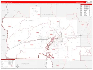 Calcasieu County, LA RedLine style ZIP Code wall map