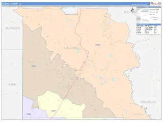 Caldwell County, LA ColorCast style ZIP Code wall map