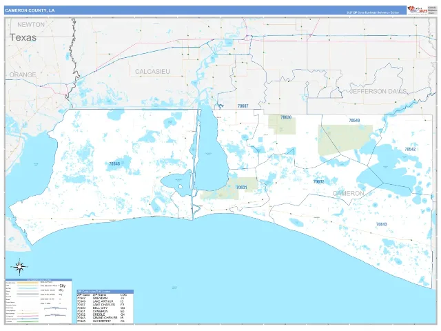 Cameron County, LA ZIP Code Wall Map, Business Reference style