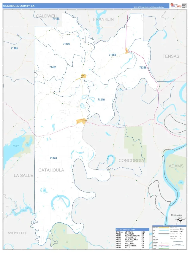 Catahoula County, LA ZIP Code Wall Map, Business Reference style
