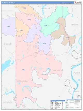Catahoula County, LA ColorCast style ZIP Code wall map