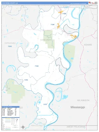 Concordia County, LA Business Reference style ZIP Code wall map