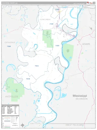 Concordia County, LA Classic style ZIP Code wall map