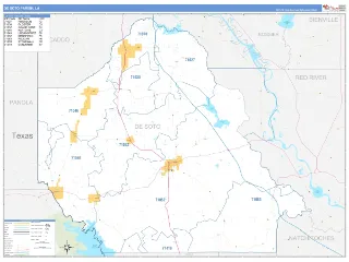 DeSoto County, LA Business Reference style ZIP Code wall map
