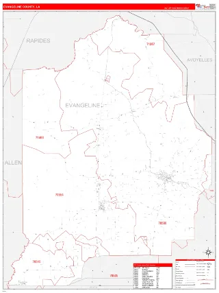 Evangeline County, LA RedLine style ZIP Code wall map