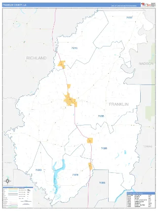Franklin County, LA Business Reference style ZIP Code wall map