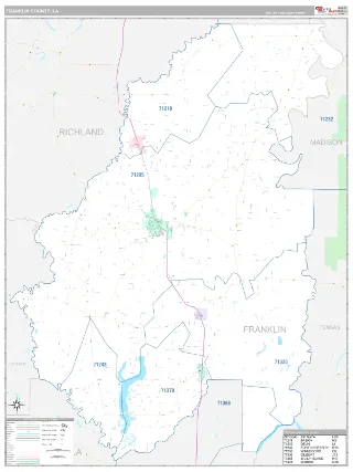 Franklin County, LA Classic style ZIP Code wall map
