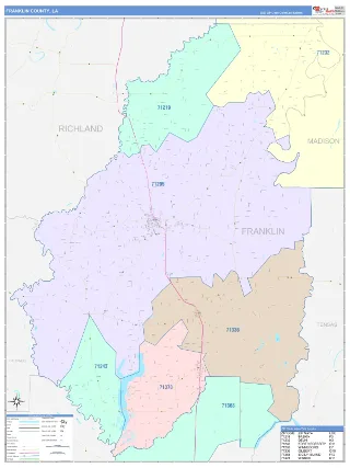Franklin County, LA ColorCast style ZIP Code wall map