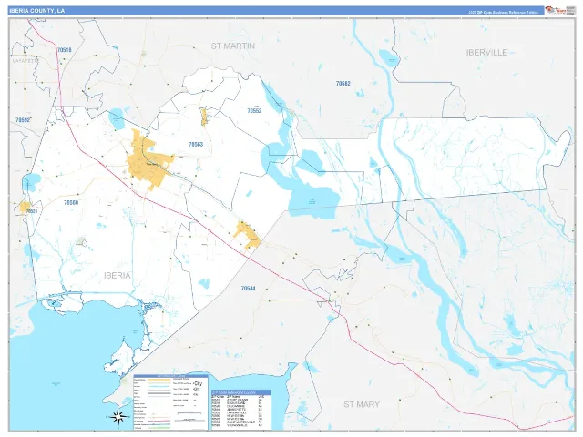 Iberia County, LA ZIP Code Wall Map, Business Reference style