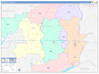 Jefferson Davis County, LA ColorCast style ZIP Code wall map