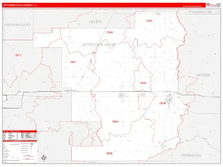 Jefferson Davis County, LA RedLine style ZIP Code wall map