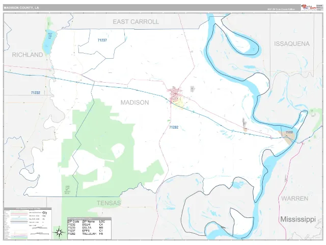 Madison County, LA ZIP Code Wall Map, Classic style