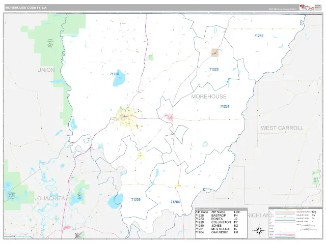 Morehouse County, LA ZIP Code Wall Map, Classic style