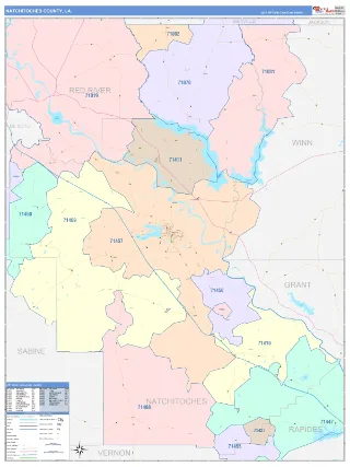 Natchitoches County, LA ColorCast style ZIP Code wall map