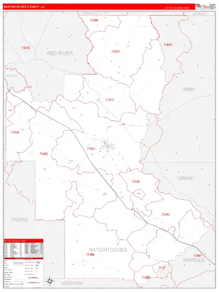 Natchitoches County, LA RedLine style ZIP Code wall map