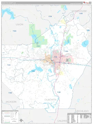 Ouachita County, LA Classic style ZIP Code wall map