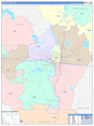 Ouachita County, LA ColorCast style ZIP Code wall map