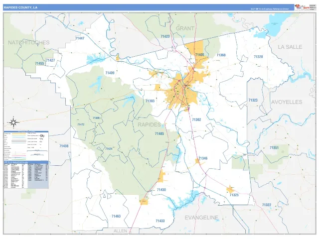 Rapides County, LA ZIP Code Wall Map, Business Reference style