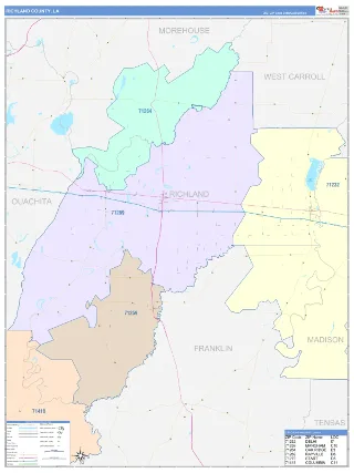 Richland County, LA ColorCast style ZIP Code wall map
