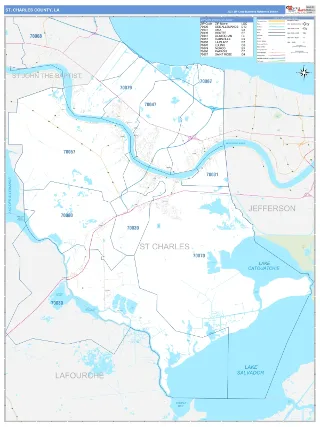 St. Charles County, LA Business Reference style ZIP Code wall map