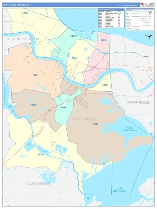 St. Charles County, LA ColorCast style ZIP Code wall map